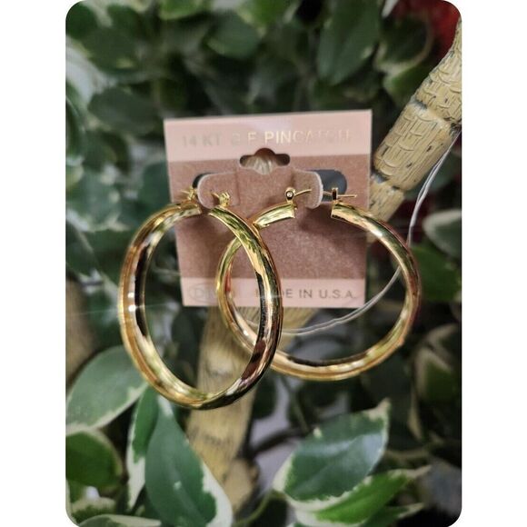 NEW 14 K GOLD FILLED PINCATCH Hoop EARRINGS 2 IN - Picture 2 of 7